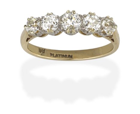 DIAMOND FIVE-STONE RINGOld brilliant-cut diamonds, diamonds approx. 1.00ct total, ring size approx. PFootnotes:To be sold to 
