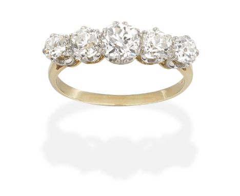 DIAMOND FIVE-STONE RINGOld brilliant-cut diamonds,  diamond approx. 1.65cts total, ring size approx. M½For further informatio