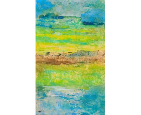 mixed media on board, abstract landscape, signed 'T Yeo' lower left, 71 by 45cm, framed Provenance: Acquired directly from th