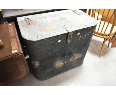 A vintage animal feed storage bin having two sections internally, approx. 89 x 56 x 77cm