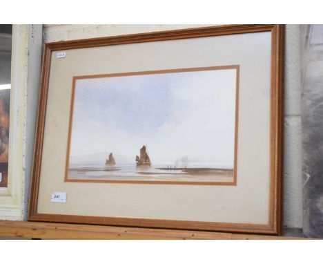 R WITCHARD, STUDY OF BOATS IN AN ESTUARY, WATERCOLOUR, F/G, 54CM WIDE