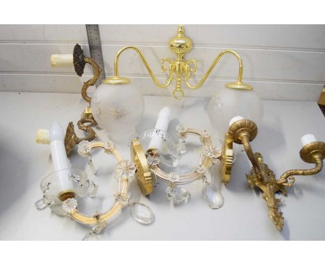 BOX OF MIXED CEILING LIGHT FITTINGS WITH GLASS DRAPES AND SHADES