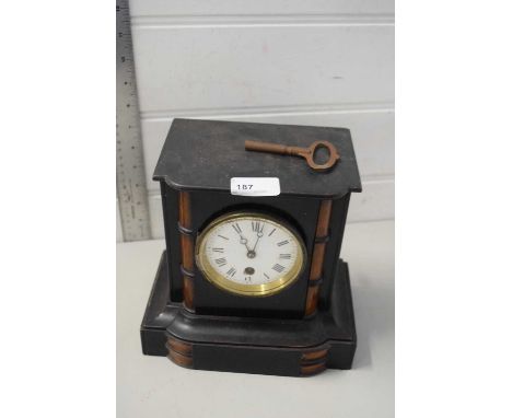 VICTORIAN MANTEL CLOCK IN SLATE EFFECT CASE