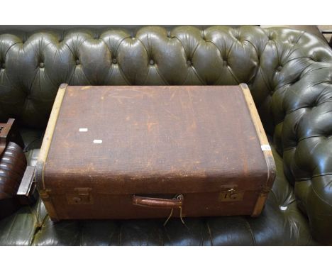 VINTAGE WOOD BOUND TRAVEL TRUNK, 68CM WIDE