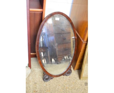 MAHOGANY FRAMED OVAL BEVELLED DRESSING TABLE MIRROR WITH EASEL BACK