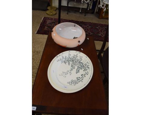 EARLY 20TH CENTURY OPAQUE GLASS CEILING LIGHT SHADE PATTERNED WITH POPPIES TOGETHER WITH A PAIR OF RIDGWAYS 'MAIDENHAIR FERN'