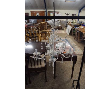 MODERN PAINTED IRON FIVE LIGHT CHANDELIER