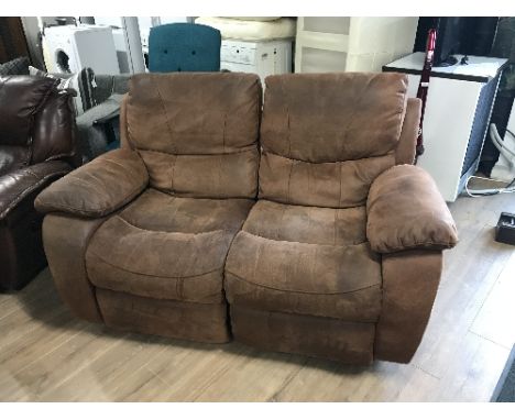 FAUX BROWN SUEDE MANUAL RECLINING SOFA