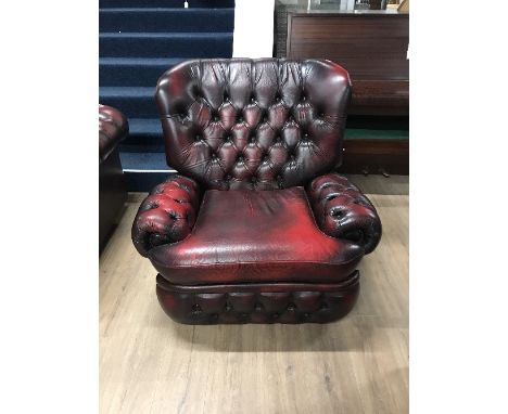 RED LEATHER CHESTERFIELD MANUAL RECLINING CHAIR BY THOMAS LLOYD