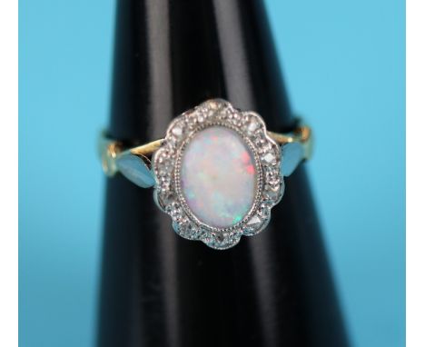 18ct gold opal &amp; diamond set ring