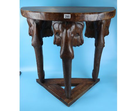 Hardwood demi-lune carved elephant console table - Approx H: 77cm