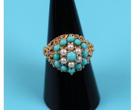 Gold turquoise &amp; pearl set ring