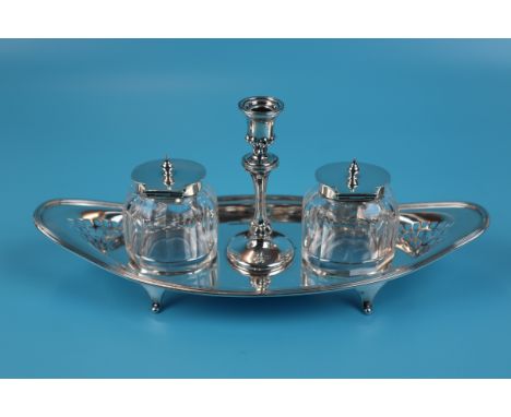 Hallmarked Victorian silver inkwell with candle holder - Birmingham 1897 Atkin Bros - Gross weight approx 522g