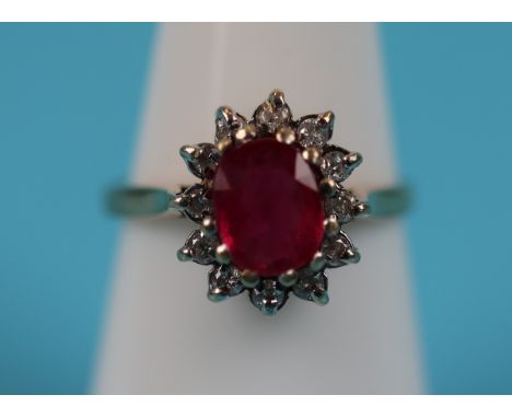 Gold ruby &amp; diamond cluster ring