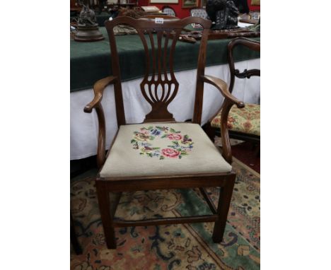 Elm framed elbow chair with Tapestry seat
