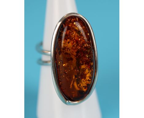 Silver &amp; amber ring