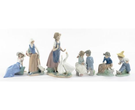 SIX NAO PORCELAIN FIGURES AND GROUPS OF CHILDREN, LARGEST 29CM H, PRINTED MARK