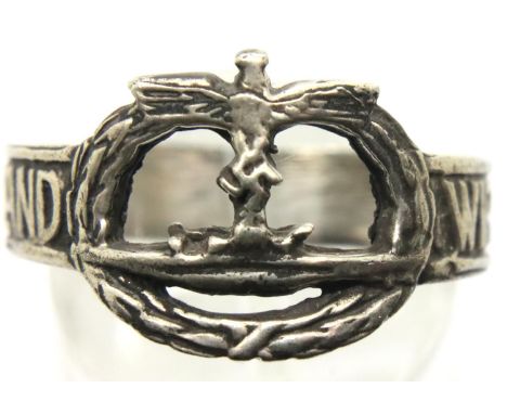 Presumed silver German WWII replica Kriegsmarine  ring, size S. P&amp;P Group 1 (£14+VAT for the first lot and £1+VAT for sub