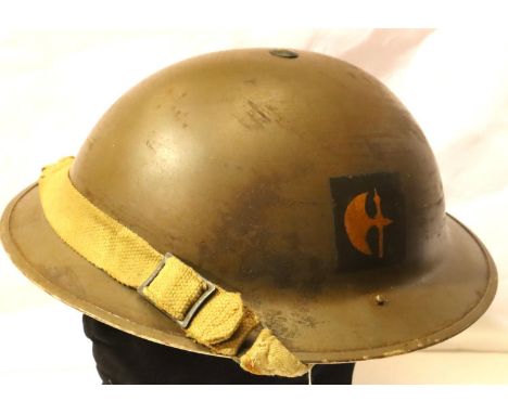 WWII British tommy helmet with insignia of the 78th  Infantry Division. Maker J.S.S Joseph Sankey &amp; Sons Ltd. Dated 1939.