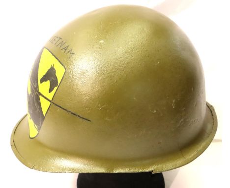 Vietnam era US M1 helmet, found in Saigon, then painted as a memorial. P&amp;P Group 2 (£18+VAT for the first lot and £3+VAT 