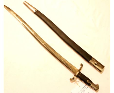 British 1860/74 pattern Yataghan bayonet and scabbard (for Martini Henry) stamped and made by WR Kirschbaum Solingen, marked 