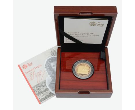 United Kingdom. Royal Mint Elizabeth II 2019 gold proof £2 coin The 350th Anniversary Samuel Pepys' Last Diary Entry in capsu