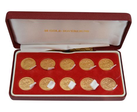 United Kingdom. A cased set of ten sovereigns comprising Victoria 1872, Victoria 1873, Victoria 1886, Victoria 1891, Victoria