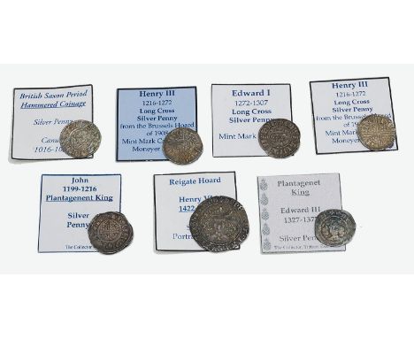 Saxon and Medieval Hammered silver coinscomprising Canute (1016-1035) silver penny, pointed helmet type, John (1199-1216) sil