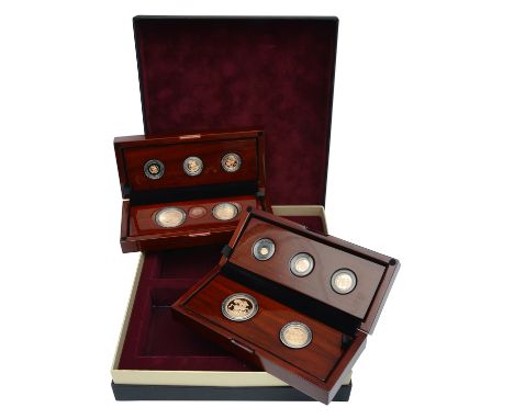 United Kingdom. Royal Mint Elizabeth II 2015 gold proof five-coin Sovereign sets Fourth and Fifth Portrait collectioneach set