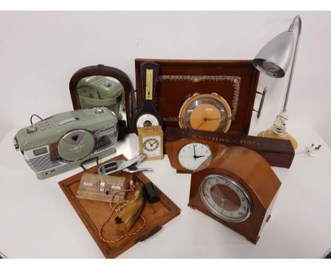 MIXED LOT OF COLLECTABLESincluding a Scotts Of Stow portable CD radio system, Smiths mantle clock, brass carriage clock, and 