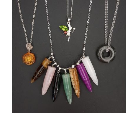 SELECTION OF GEMPORIA CERTIFIED JEWELLERYcomprising a kaleidoscope pendant with drops of green Aventurine, Tiger's eye, Rose 