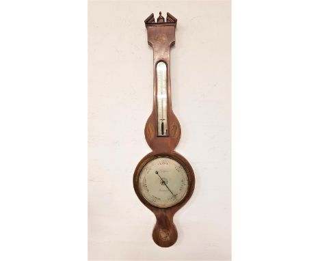 19th CENTURY MAHOGANY AND INLAID WHEEL BAROMETERby Peter Campioni of Edinburgh, with a thermometer on a silver scale above a 