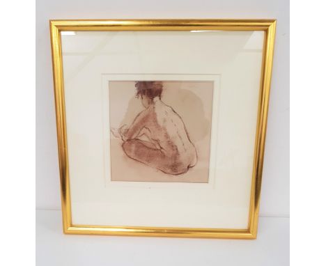 GEORGE DEVLIN R.S.W. (Scottish 1937-2014)Female study of the back, seated, conte, signed and label to verso, 22cm x 22cm 