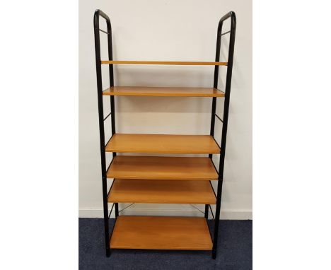 VINTAGE IKEA SET OF OPEN SHELVESwith metal ladder supports and six interchangeable beech shelves, 181cm x 87cm 