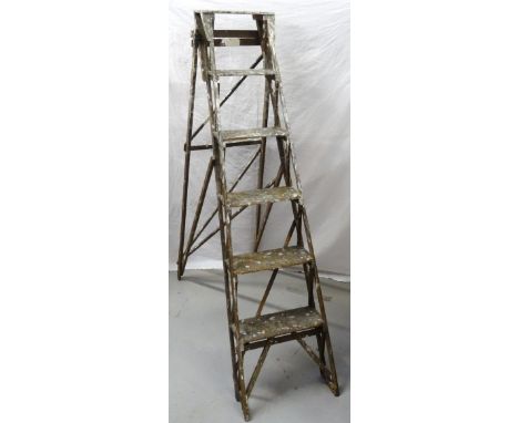 VINTAGE PINE FOLDING STEP LADDERwith six steps, 154cm high 