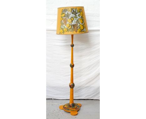 VINTAGE YEW WOOD FLOOR LAMPwith tube lined floral decoration detail to column and shaped base, 140cm high, with fitment and s