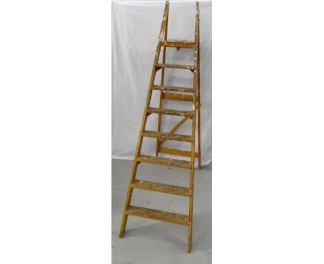 SET OF VINTAGE PINE FOLDING STEP LADDERSwith seven steps and platform, 181cm high
