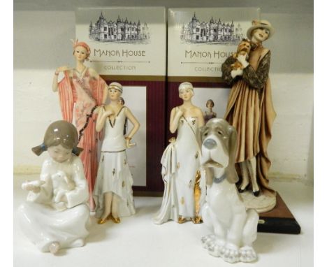 COLLECTION OF DECORATIVE CERAMICSincluding two Manor House figures with boxes, Nao and other figures
