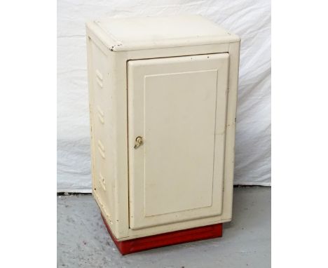 VINTAGE PAINTED METAL KITCHEN CABINETwith hinged door, adjustable shelf interior, air vents to sides and base, 85.5cm high x 