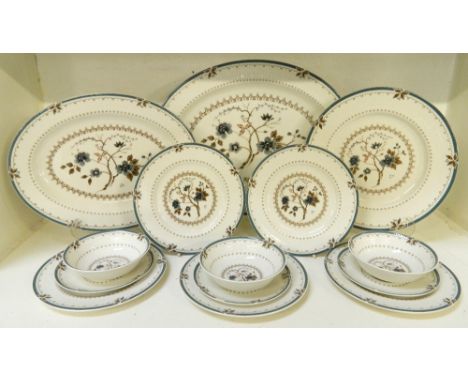 ROYAL DOULTON 'OLD COLONY' PART TEA/DINNER WAREcomprising ten saucers, ten side plates, nine dinner plates, twelve fish plate