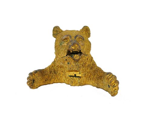 IMPERIAL RUSSIAN ORMOLU INKWELLin the form of a bear with outstretched arms, with finely detailed fur and a hinged head openi