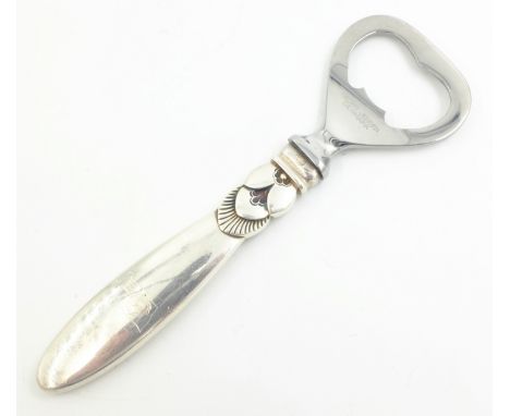 Georg Jensen stainless steel bottle opener no 271 with Cactus silver handle stamped Georg Jensen Sterling Denmark   Condition