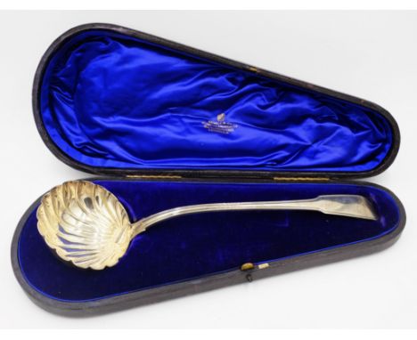 George III silver ladle, fiddle and thread pattern with scallop bowl by William Eley & William Fearn London 1814, 7oz in fidd