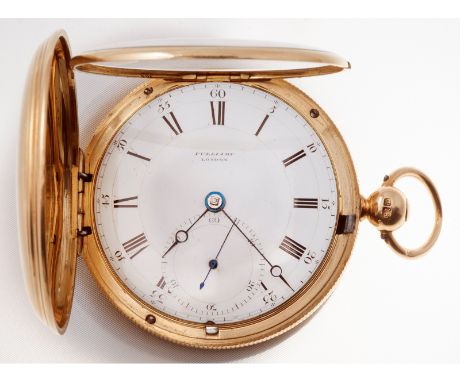 George IV 18ct gold full hunter pocket watch by Vulliamy, the fusee movement, signed 'Vulliamy ruim London', having ruby cyli