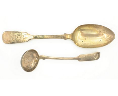 Scottish silver serving spoon by J G, Edinburgh 1845 and a ladle by Alexr. Cameron Dundee circa 1820 approx 4oz   Condition R