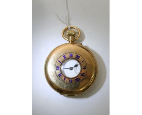 An 18ct gold half hunter pocket watch with button wind movement