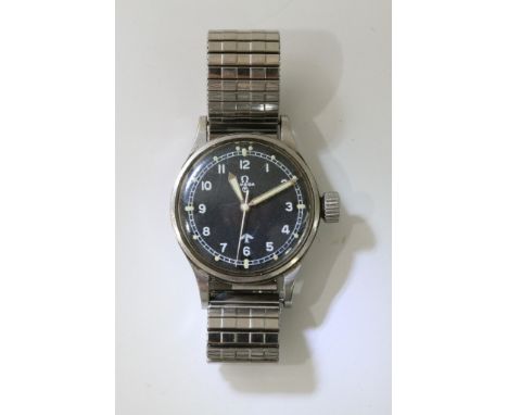 A brilliant 1953 Royal Air Force Omega antimagnetic chronometer wristwatch with engraved numbers to the back 6645 101000 6B/5