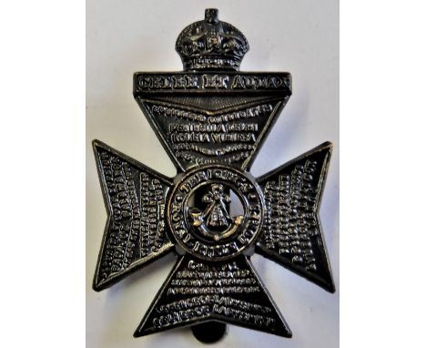 The King's Royal Rifle Corps WWI Cap badge (Black-metal, slider) Made by J.R. Gaunt with KC, K&K: 2011