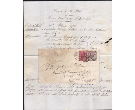 Egypt 1902 Env to J.R. Gibson, British Commonwealth states domain, Cairo. Contents Heads of will of the wealthy gentleman. Be