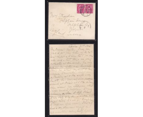 Egypt 1901 El Cairo to Bognor - travel contents from James Gobson to his motjher Ms Strachan discripbing the journey. (Ex Gib